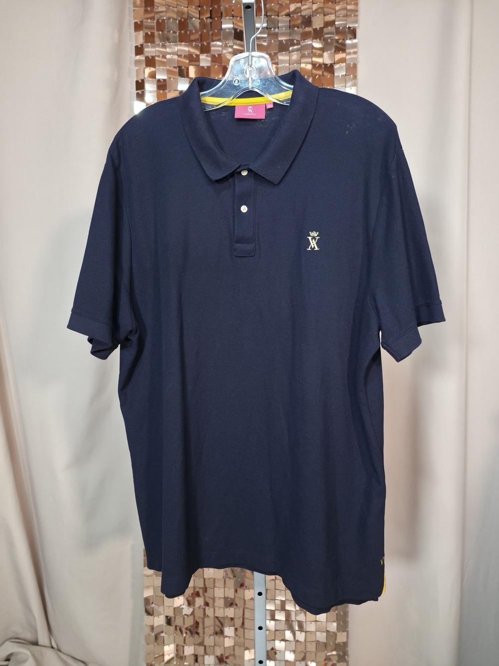Vicomte A. Embroidered Crown Logo Polo Shirt | Navy Blue with Yellow Accents 4XL